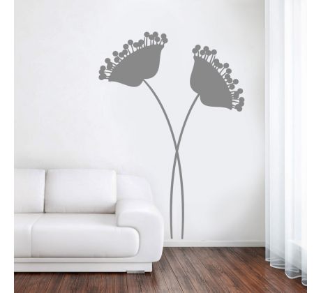 Samolepka na zeď - 2 moderní květy šedé