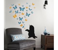 Samolepka na zeď - Koťátko a motýlci