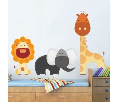 Samolepka na zeď - Lev, žirafa a slon