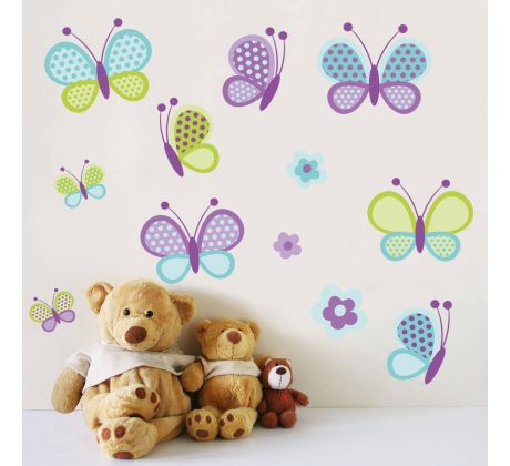 Samolepka na zeď - Motýlci a květiny