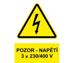 Samostatná značka - Pozor - Napětí 3x230/400V